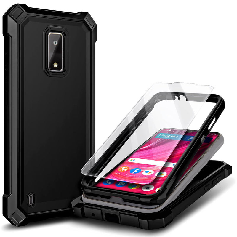 [Australia - AusPower] - Compatible with BLU View 4 (B135DL) / View 2 2023 Case with Tempered Glass Screen Protector, Full-Body Protective Shockproof Rugged Bumper Cover, Impact Resist Case (Black) Black 