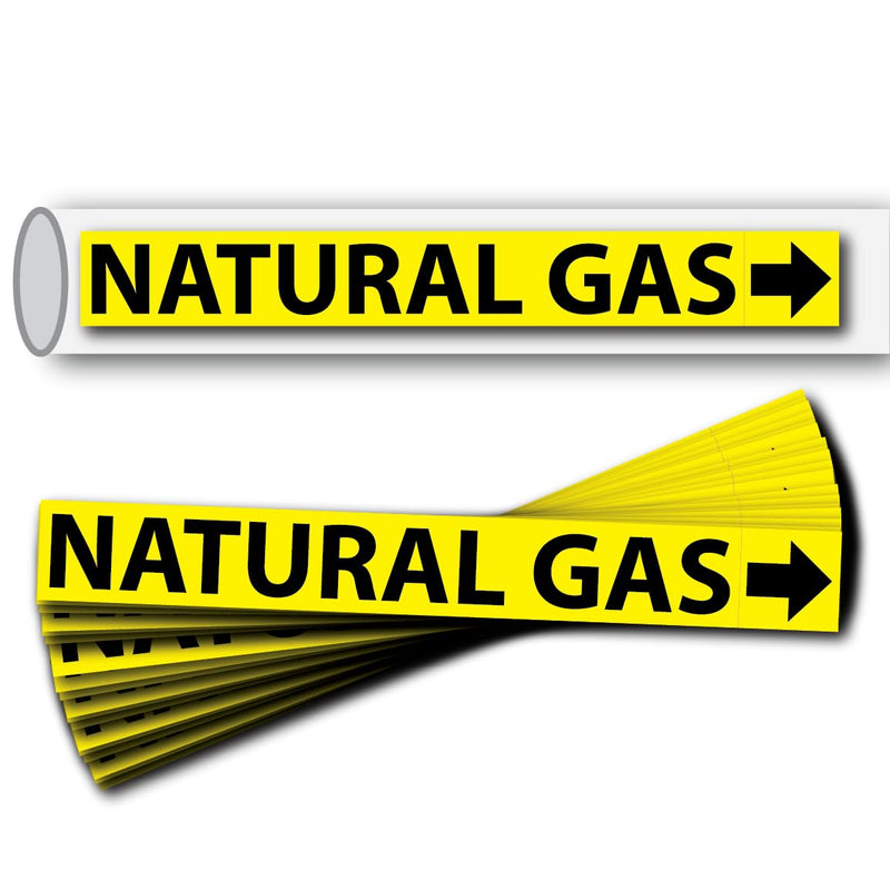 (25 Pack) Natural Gas Pipe Labels Stickers with Arrows, Self Sticking 6mil PVC Natural Gas Pipe Markers for Pipes, Inspections, Detector, Regulator and Heaters (1" x 8") 1" x 8"