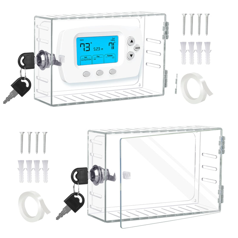 [Australia - AusPower] - Sankoly 2 PCS Large Thermostat Cover with Lock Thermostat Locking Cover Clear Large Thermostat Guard Preventing Tampering/Damage, Fits Thermostats 7" L x 4" W x 2" H or Smaller 