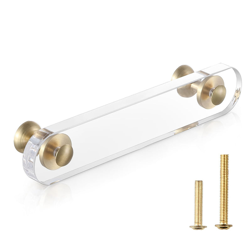 [Australia - AusPower] - Guank 6 Pack White Acrylic Crystal Drawer Pulls 5in Brass Closet knobs for Bifold Doors Kitchen, Dresser Drawer Clear Crystal Handle Pull Hole Center Spacingï¼š96mm (3.78 inch) 6-Pack 