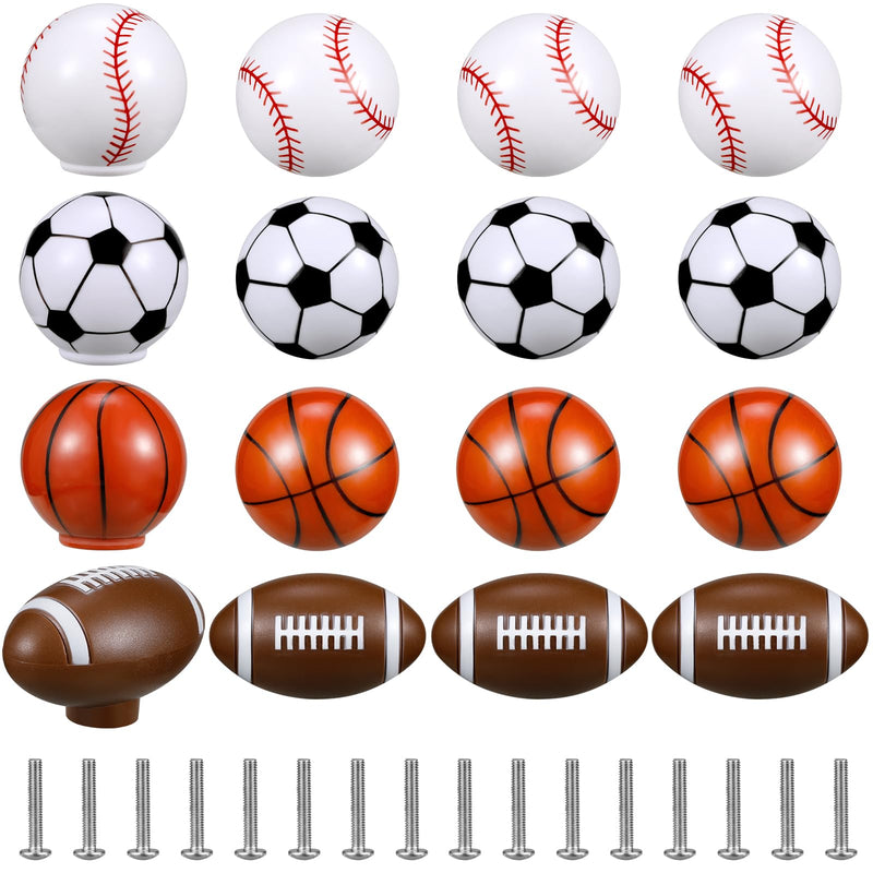 Menkxi 16 Pcs Sports Ball Dresser Knobs for Kids Baseball Basketball Dresser Drawer Knobs Boys Football Soccer Sports Nursery Hardware Drawer Pulls Handles for Cabinet Party Decor (Classic Style) Classic