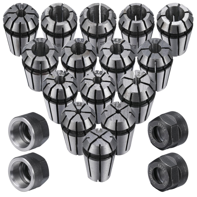 [Australia - AusPower] - Yaocom 19 Pcs ER11 Spring Collet Set Er11 A M14 Thread Collet Clamping Nuts ER11 Precision Spring Collet Set for CNC Engraving Milling Lathe Chuck Tool, 1.0mm-7.0mm and 1/4, 1/8 