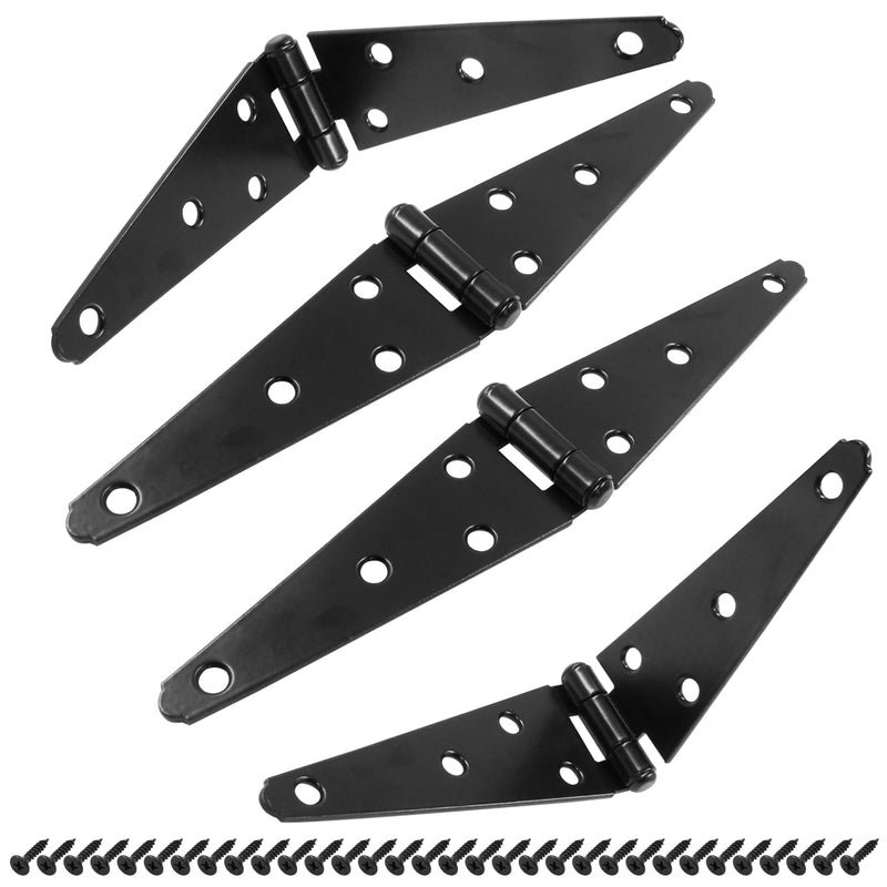 Hordion 4Pcs Strap Hinge Shed Door Hinges, 5 Inch Heavy Duty Gate Hinges Black Tee Hinge with Screws for Fence Wood Gate Cabinet Door 5 Inch, 4Pcs