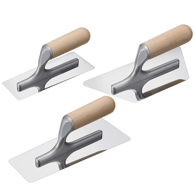 Lasnten 3 Pcs Venetian Plaster Trowel Set Polished Stainless Steel Art Paint Plastering Finishing Hand Tools Concrete Drywall Trapezoid Finishing Trowel Plaster Tools with Wooden Handle, 3 Sizes