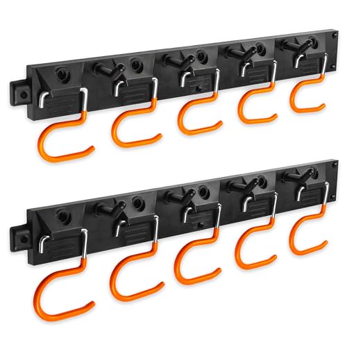 Garden Tool Holder [2 x 40 cm] Tool Organiser with Non-Slip Hooks - Tool Holder for Brooms, Hoes and Other Garden Tools (Broom Holder Wall) 2*40