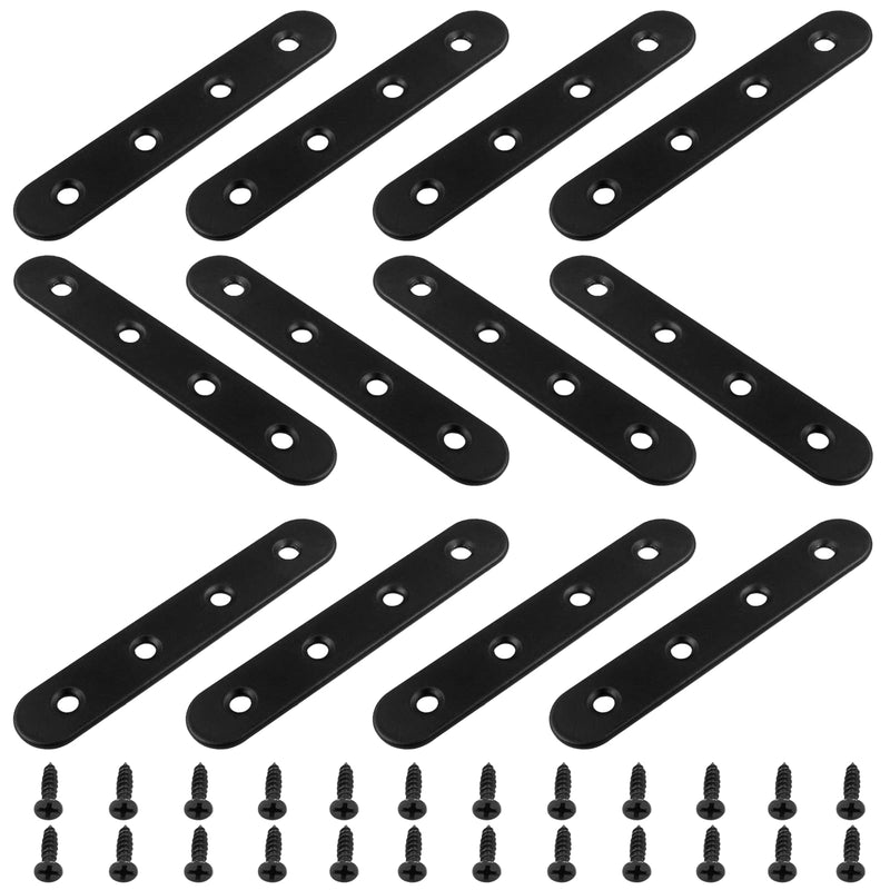 [Australia - AusPower] - Hordion 12Pcs 4 Inch Straight Bracket Stainless Steel Brace, Flat Mending Plate Fixing Bracket Connector with Screw for Cabinet Furniture Joining Plate, Black 4"-100mm 