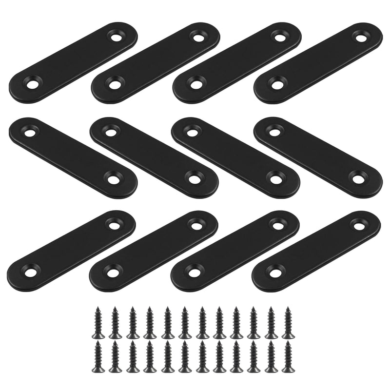 [Australia - AusPower] - 12Pcs 2 Inch Straight Bracket Stainless Steel Brace, Flat Mending Plate Fixing Bracket Connector with Screw for Cabinet Furniture Joining Plate, Black 12Pcs 2"-50mm 