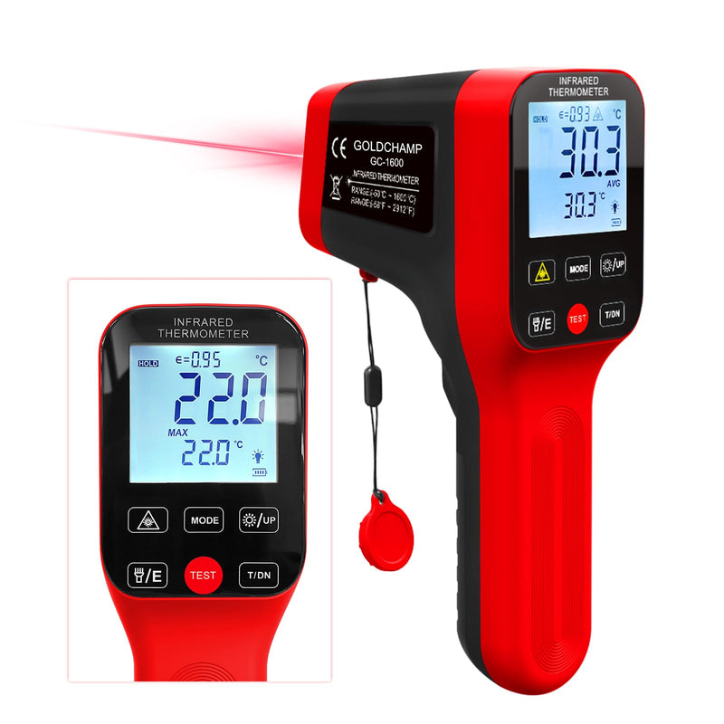 [Australia - AusPower] - Pyrometer 30:1 Infrared Thermometer-58℉~2912℉, Non-Contact Thermometer, Rechargeable Laser Temperature Gun with LCD Display, Adjustable Emissivity for Grill, Engine, forging (Not for Human) 