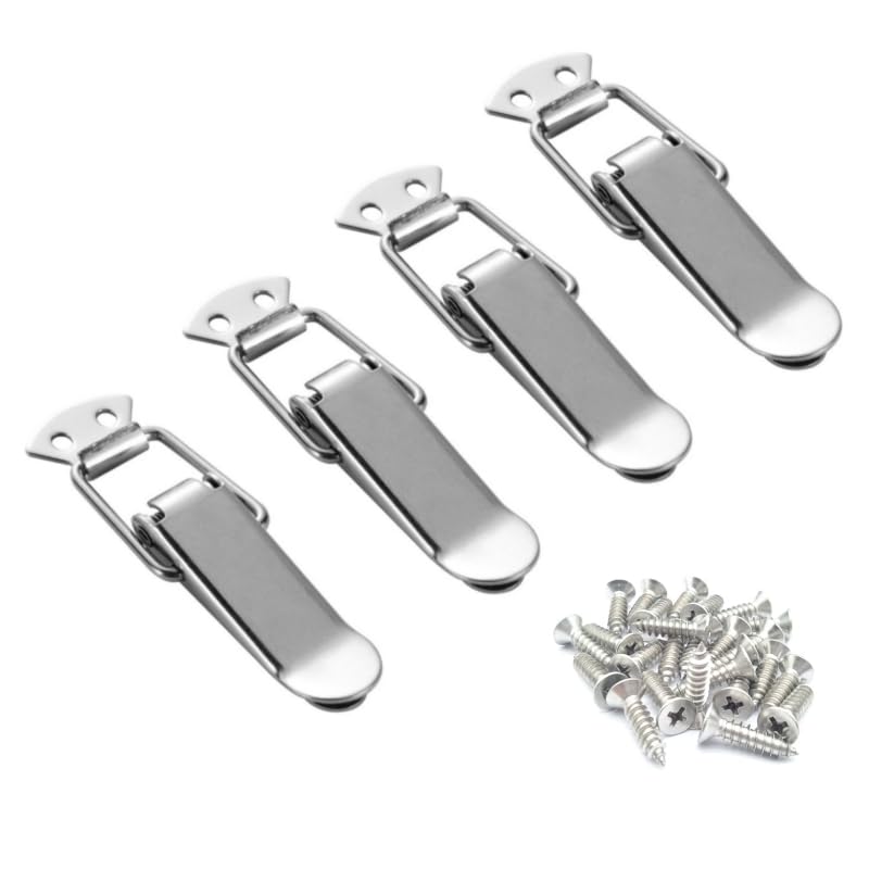 [Australia - AusPower] - Latch, Stainless Steel Spring Loaded Toggle Latch, Silver Catch Hasp Clamp Clip Lock with for Cabinet, Wooden Case, Box (4 Pack) 