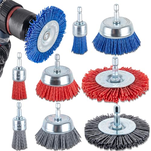 ZMCYNG nylon brush for drill, 9-piece abrasive filament nylon wire bristle wheel cup brush set