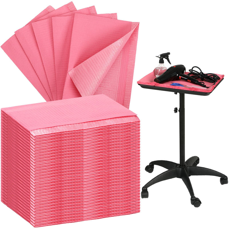 [Australia - AusPower] - 100 Pcs Disposable Salon Tray Cover 13 x 18 Inch 3 Ply Waterproof Salon Tray Protector Pink or Black Salon Tray Cover for Salon(Pink) 