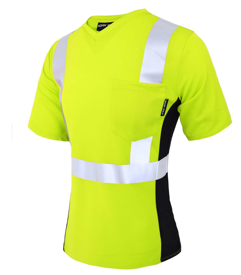 WORK IDEA Safety T Shirt for Women Reflective Tape High Visibility Shirt Work Construction Short Sleeve Yellow# Small