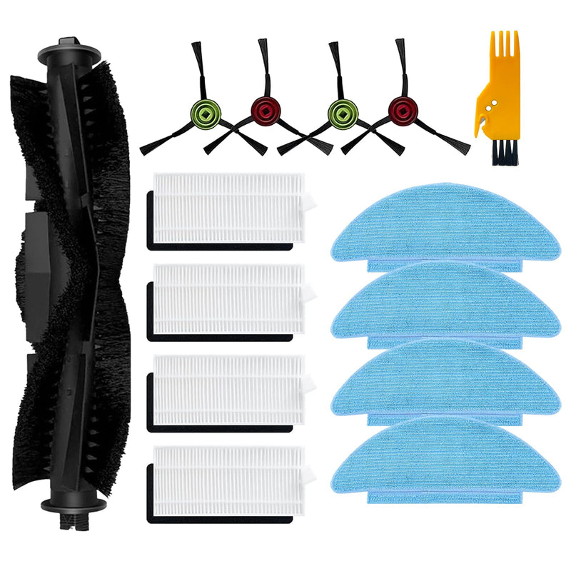 [Australia - AusPower] - 14 Pcs Accessories Kit for Lubluelu SL60D SG60 SL61, for Tikom L9000 Robot Vacuum Cleaner Replacement Parts, 1 Main Roller, 4 Side Brush, 4 Hepa Filter, 4 Mop Cloths, 1 Cleaning Brush 