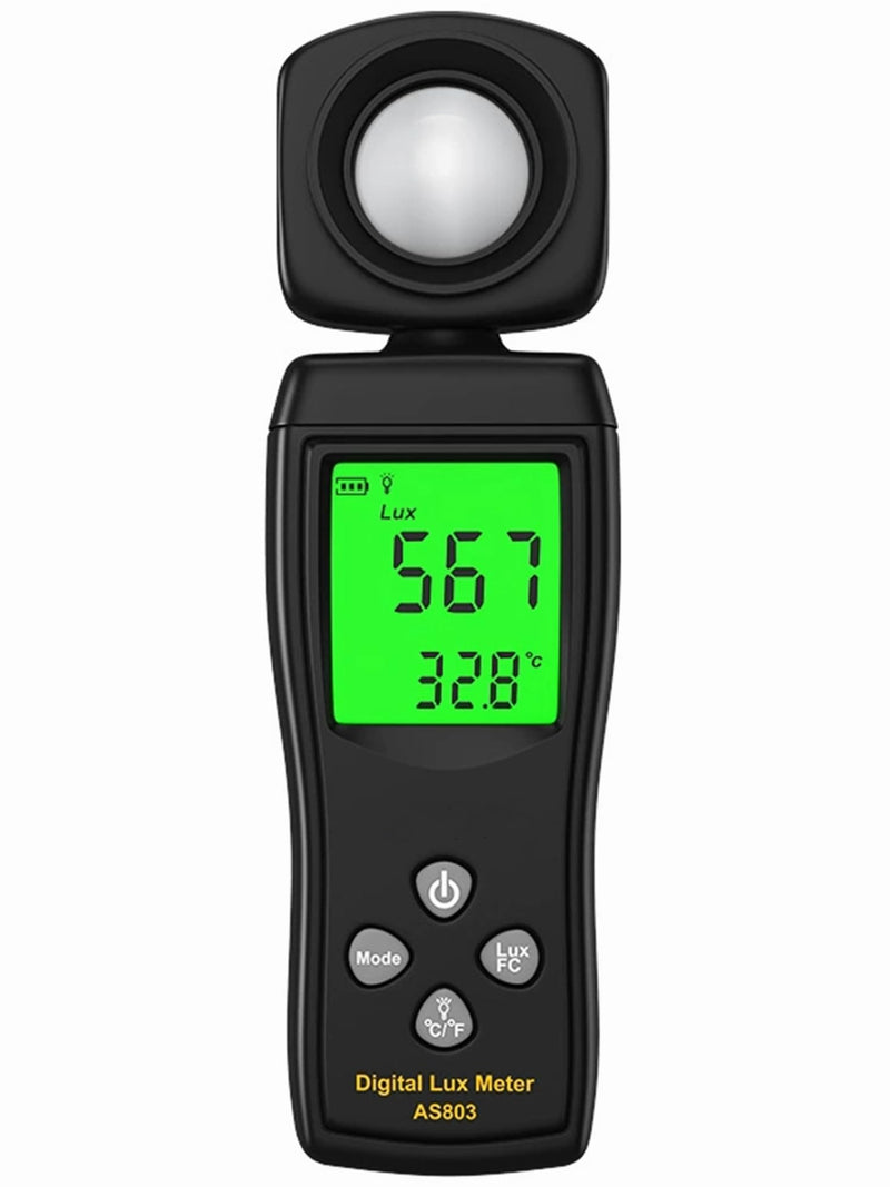 [Australia - AusPower] - Yankok AS803 Smart Digital Light Meter 1-200000 Lux Auto Measurement Lumen Checker Tools with High Accuracy 180D Rotatable Sensor Black 