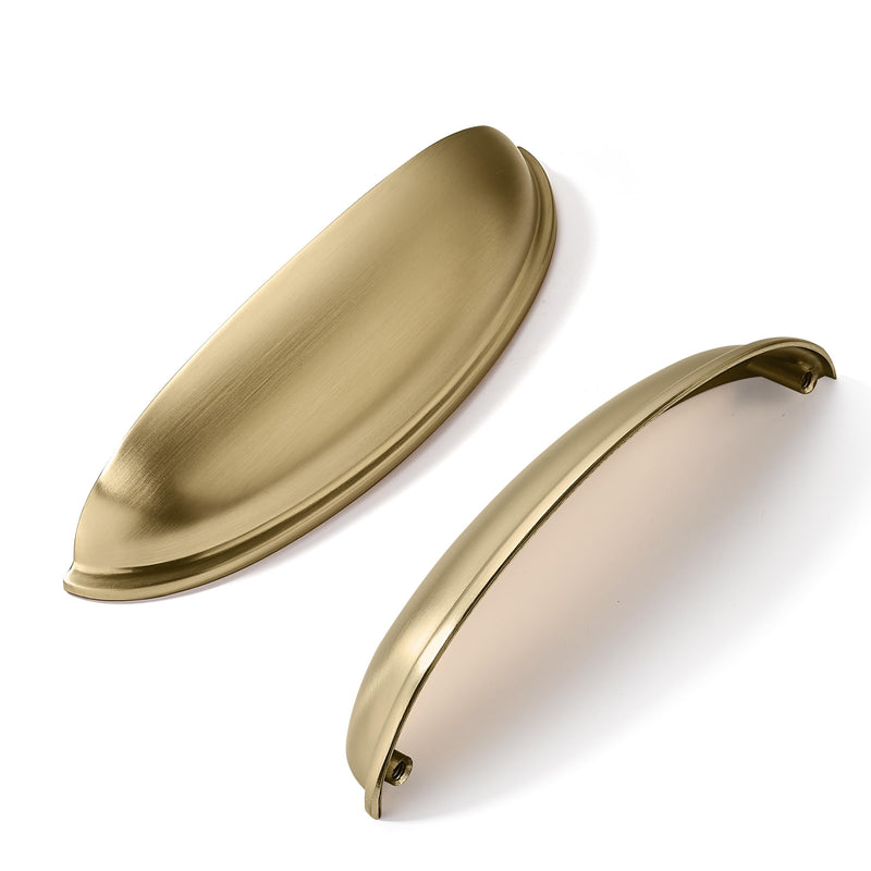 khtumeware 10 Pack 5" Gold Drawer Pulls Brushed Brass Cabinet Cup Pulls Kitchen Hardware Cabinet Handles Drawer Handles Knobs 5 inch Hole Center 5"(128mm) Hole Center 10-pack