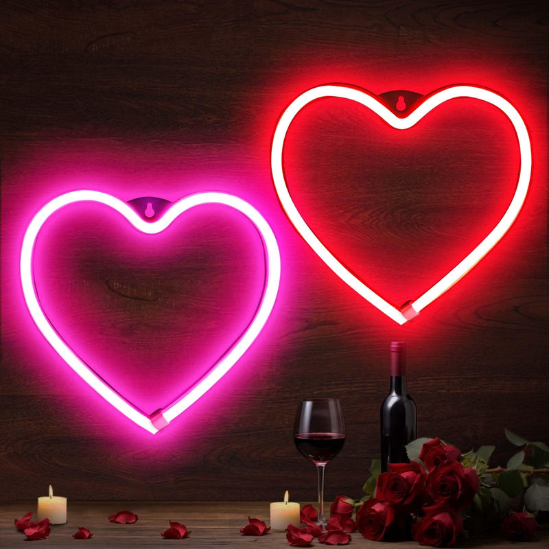 [Australia - AusPower] - 2 Pack Valentines Day Decorations Heart Neon Sign LED Neon Lights for Wall Window Decor Valentine's Gift Girl Room Wedding Party Dorm(Pink,Red) 