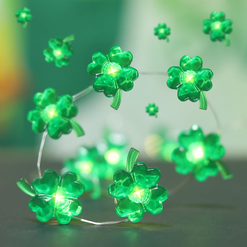 [Australia - AusPower] - Herzila St Patricks Day Decorations, 13FT 40 LEDs Green String Lights Battery Operated Shamrock Lights with Remote Control and Timer Lucky Clover Lights for St. Patrick's Day DÃ©cor 