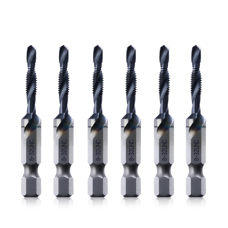 [Australia - AusPower] - Kraftek 8-32NC Combination Drill and Tap Bit Set, Ultra TiAlN Coating M2 Drill Tap Set for One-Step Drilling, Tapping, and Deburring, 8-32NC 6pack 8-32NC 6pcs 