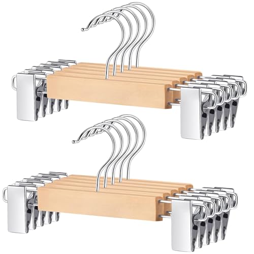 10pcs Children's gold Wooden Hangers,Natural Wooden Kids Gold Hanger,Coat Skirt Hangers with Gold Clips,Toddler Hangers for Baby Clothes Closet(Silver) (Silver) Silver
