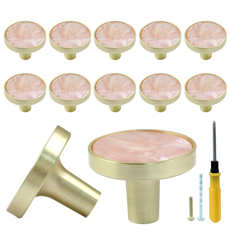 Bonsicoky 12 Pcs Gold Knobs for Dresser Drawers, Round Dresser Cabinet Knobs Pulls for Kitchen Cabinet Cupboard Door Furniture Decorative, Pink 12 Pack