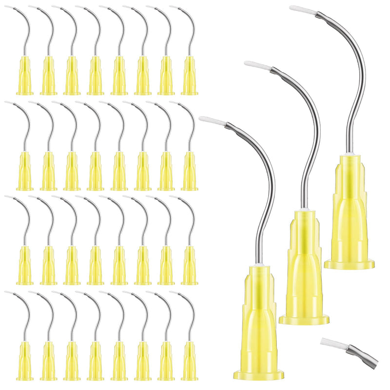 [Australia - AusPower] - 100 Pcs Pre Bent Dispensing Needle 19G Bent Dispensing Tips with Brush End Dental Syringe Tips Disposable Oral Irrigation Needle Tips for Oil or Glue Applicator 