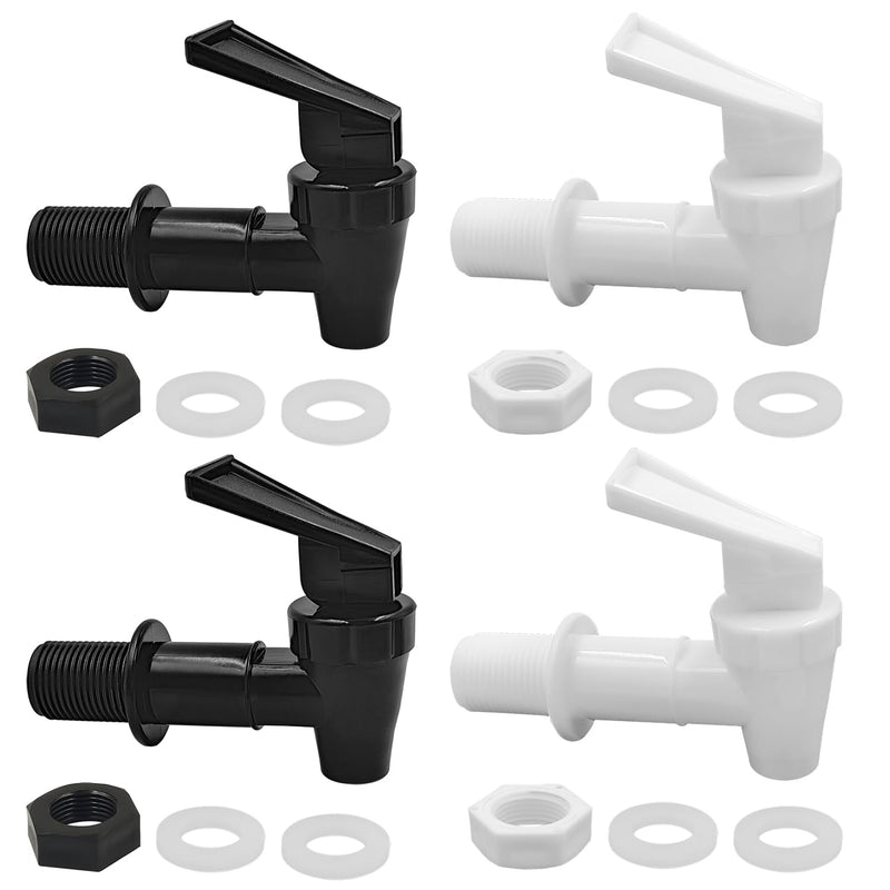[Australia - AusPower] - 4 Pcs Replacement Cooler Faucet, Reusable Plastic Water Spigot, Dispenser Tap Set, Water Crock Tap Water Beverage Lever Pour Dispenser Valve, Water Crock Valve Gravity Water Spigot(Black, White) 