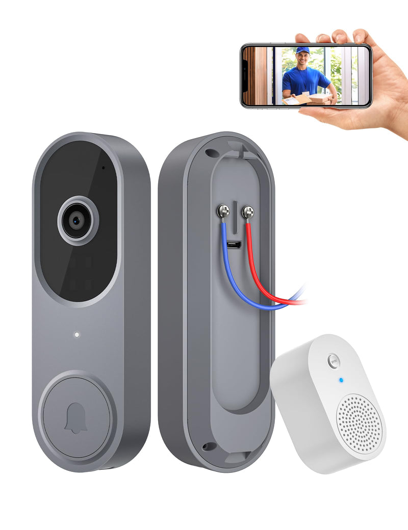 [Australia - AusPower] - ALPHAPEACH 1080P Video Doorbell Camera Wired with Ring Chime for Home Security, Human Motion Detection, 2.4G WiFi, Two-Way Audio, Live View, Night Vision, Cloud Storage, Indoor Outdoor Surveillance 
