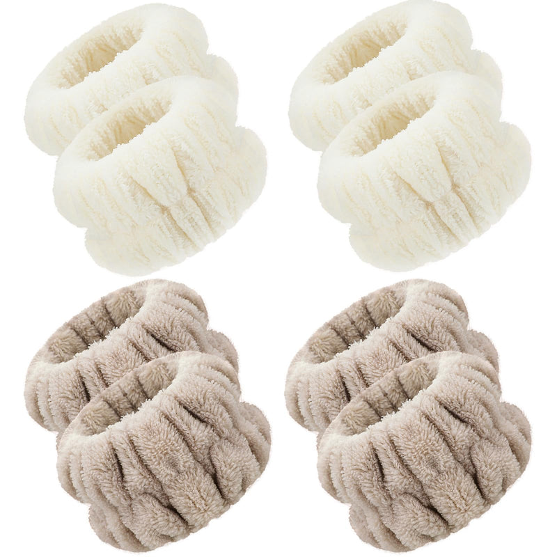 [Australia - AusPower] - Chuangdi 4 Pairs Wrist Bands for Washing Face Wrist Spa Microfiber Wash Towel Band Scrunchies Absorbent Wristbands Sweatband for Women Prevent Liquid from Spilling Khaki, Beige 