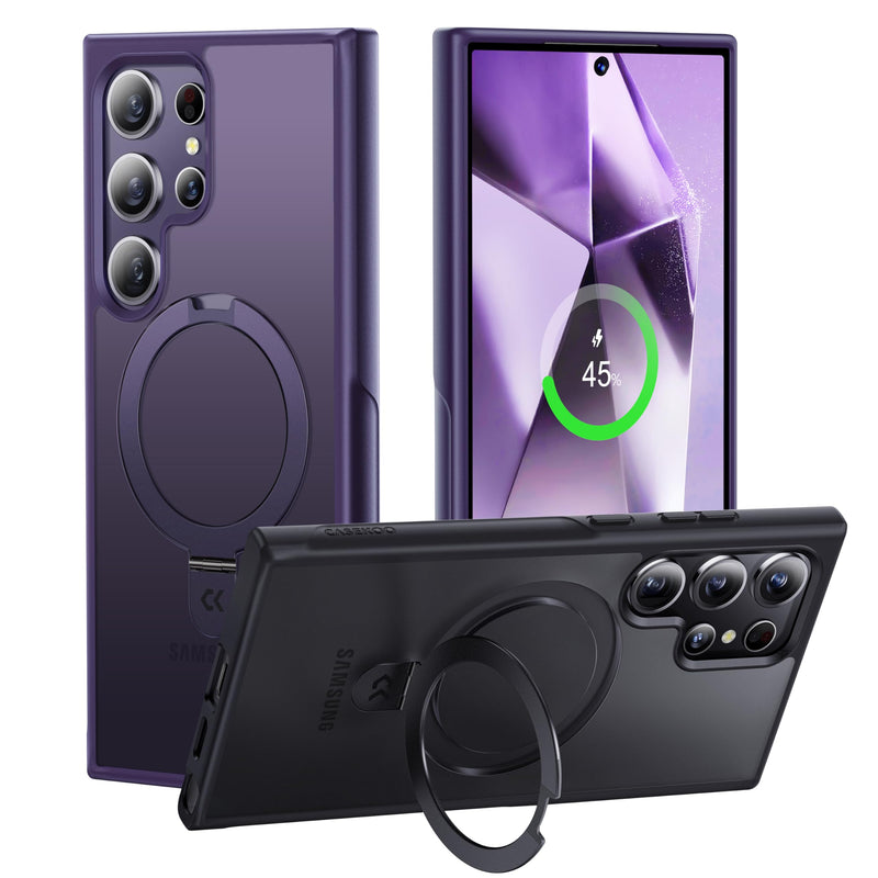[Australia - AusPower] - CASEKOO Genuine Official Magnetic Ring Stand for Samsung Galaxy S24 Ultra Case [Military Drop Protection] [Compatible with MagSafe] Matte Translucent Slim S24 Ultra Case 6.8'' 2024, Purple Samsung Galaxy S24 Ultra With S Pen 