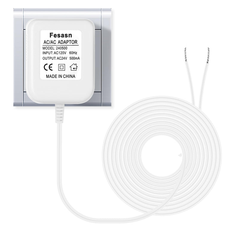 [Australia - AusPower] - Fesasn 24V C Wire Doorbell Transformer,Compatible with Ring Nest Hello Eufy and Wyze Video Ring Doorbells and Smart Thermostat(16.4 FT Long Cable with White) 16.4 FT White 