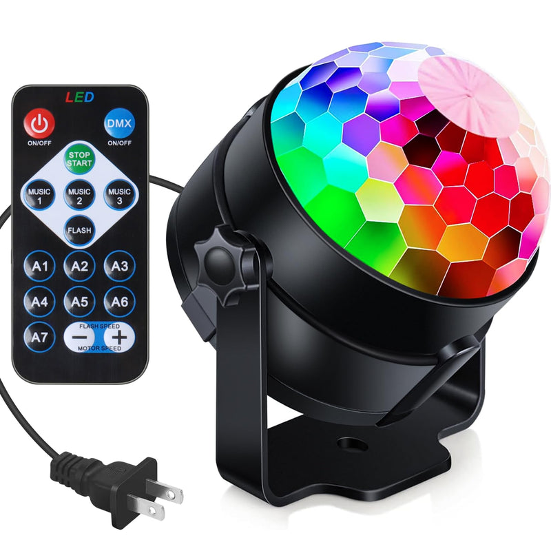 [Australia - AusPower] - BIGASUO Disco Ball Light Sound Activated Party Light with Remote Control 7 Modes DJ Lighting Stage Light Colourful RGB Strobe Lamp for Home Room Parties Birthday Halloween Wedding Show Club Pub 