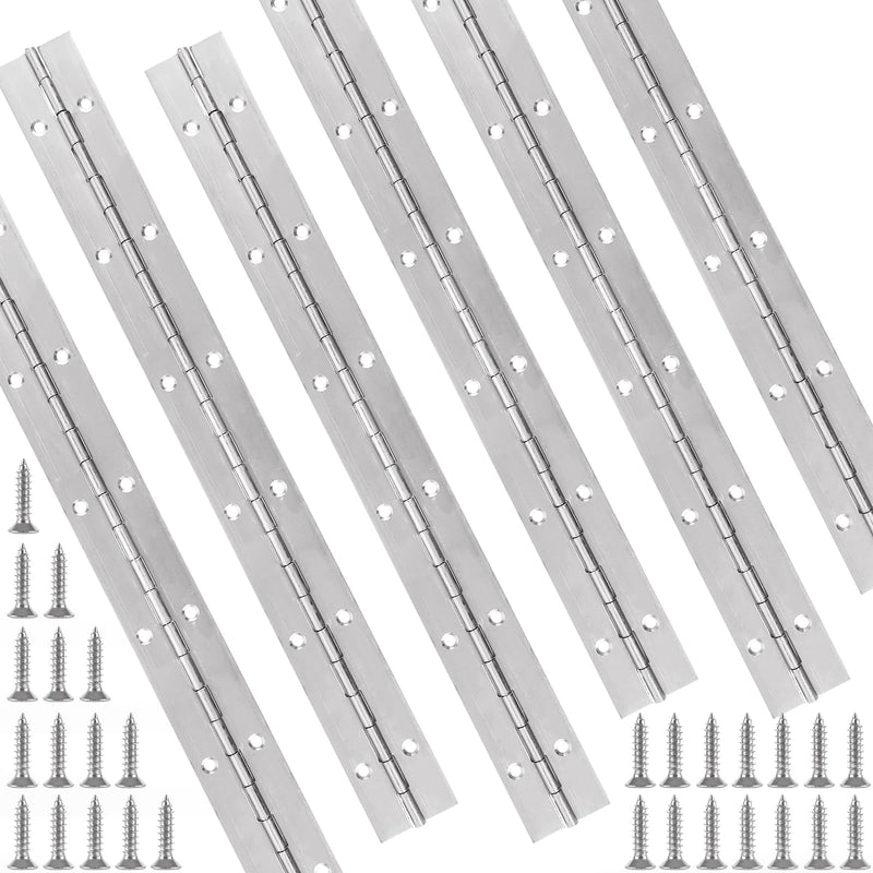 [Australia - AusPower] - 6PCS Piano Hinge, 12" Stainless Steel Continuous Hinge with Holes, 0.04" Leaf Thickness 0.1'' Open Width 72 Screw Included, Stainless Furniture Hinges for Cabinet Door Cases Woodworking 
