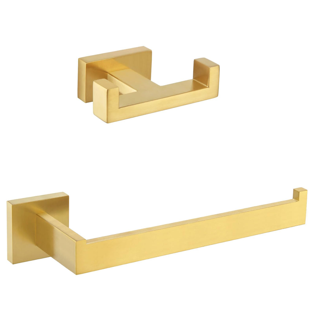 [Australia - AusPower] - Angle Simple Double Towel Hook Bundle with Towel Holder (Brushed Gold) 