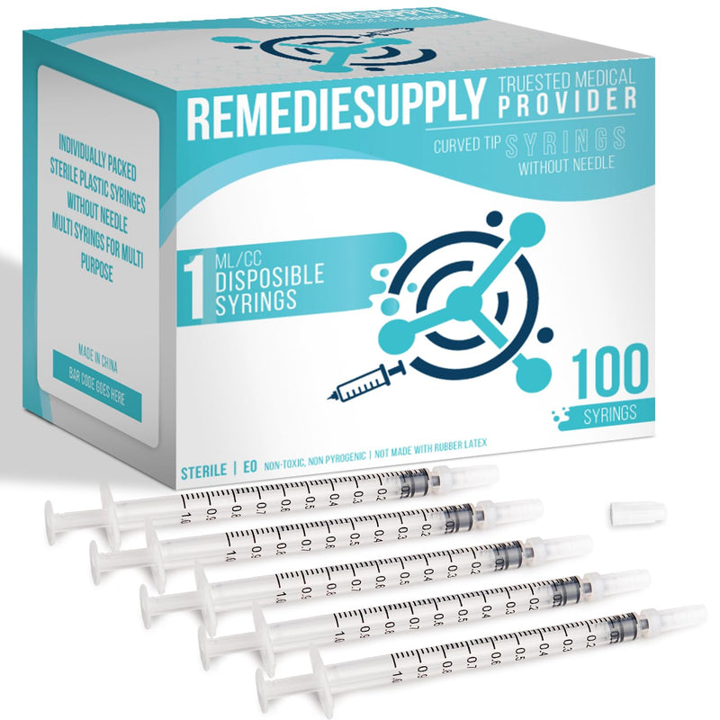 [Australia - AusPower] - 100 PCs 1 ml Syringes for Liquid – Individually Packed Sterile Plastic Syringes Without Needle for Dispensing Lip-gloss, Medicine, Feeding Pet, Watering Plants & Lab Experiments 1ml 100.0 