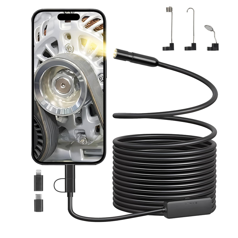 [Australia - AusPower] - Endoscope Camera with Light, 1920P HD Borescope with 8 Adjustable LED Lights, 16.4ft Semi-Rigid Snake Cable IP67 Waterproof Inspection Camera for iOS and Android 
