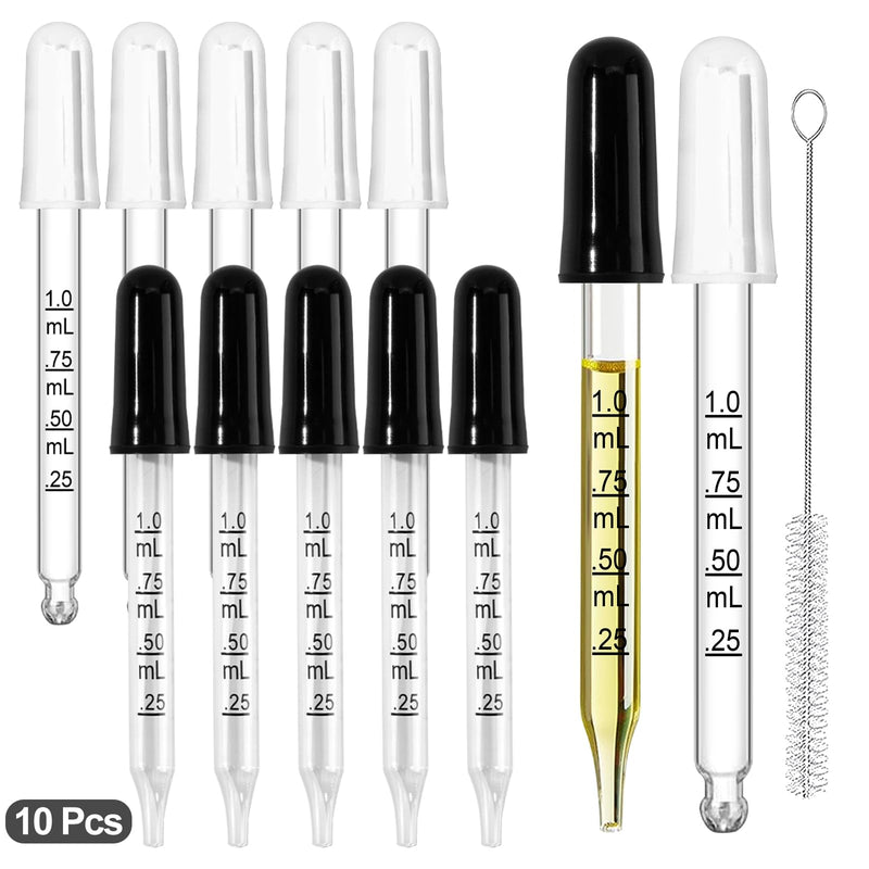 [Australia - AusPower] - 10Pcs Eye Dropper with Durable Rubber Head, 1ml Glass Dropper, Liquid Droppers for Oils, Eye Droppers for Medicine, Precise Pipette Droppers for Crafts, Essential Oil, Food 
