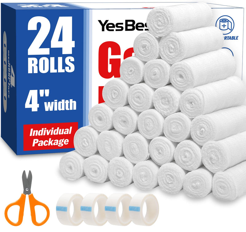 [Australia - AusPower] - 24 Pack Gauze Rolls, 4 in x 4.1 Yards, Premium Gauze Wrap Roll for Wounds, Bandage Wrap Rolled Gauze, Mummy Wraps, Individually Wrapped A-24p 