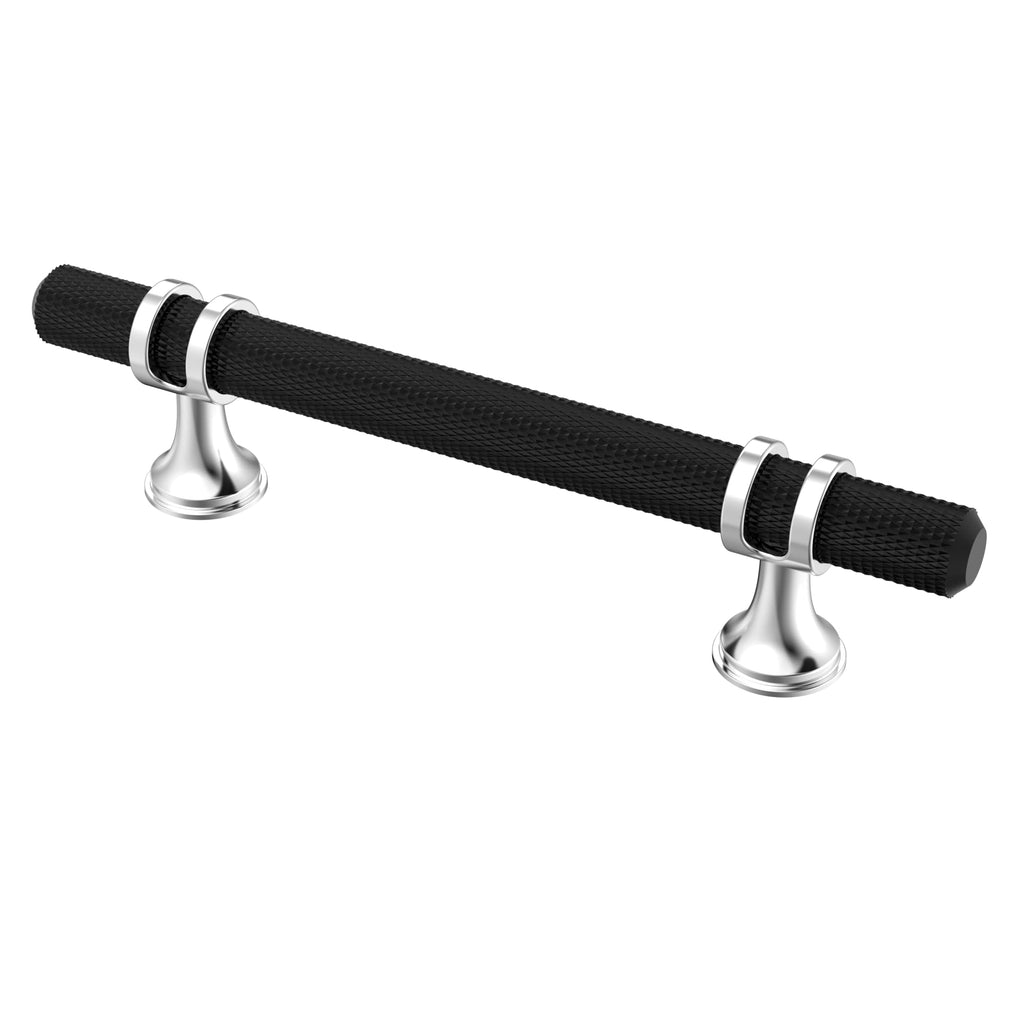 [Australia - AusPower] - Alzassbg 15 Pack Matt Black and Silver Cabinet Pulls, 3-3/4 Inch(96mm) Hole Centers Kitchen Hardware Knurled Cabinet Handles for Cabinets and Drawers AL3087CP-MB 3-3/4" Hole Center 