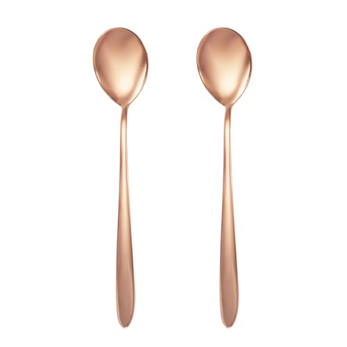 Two sets of EnerMagiX copper iced tea spoons with long handles, ideal for stirring coffee, tea, or ice beverages.