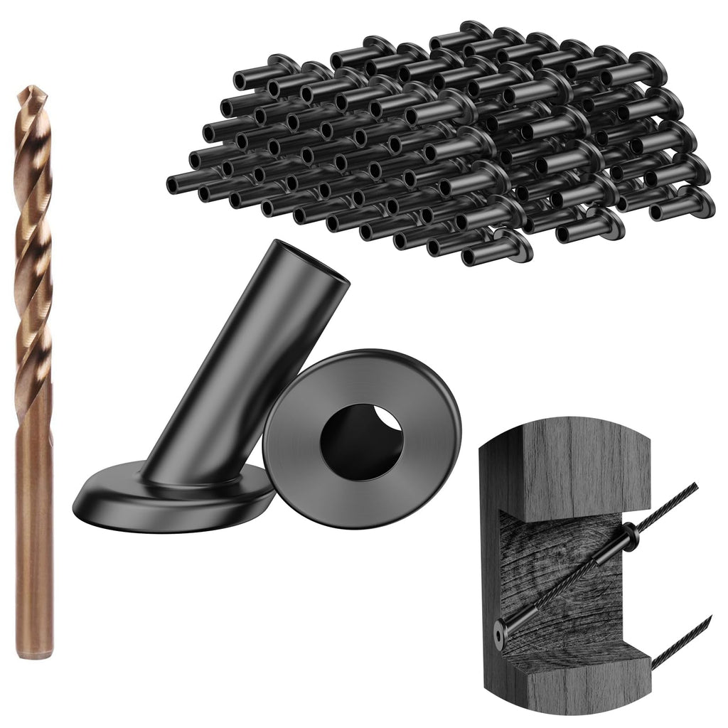 [Australia - AusPower] - BLIKA 40 Pack 30 Degree 1/8" Black Angle Beveled Protector Sleeves, 30 Degree Black Wood Post Protector for 1/8" Stair Cable Railing, T316 Stainless Steel, Angle Cable Railing Hardware 1/8" 1/8" 