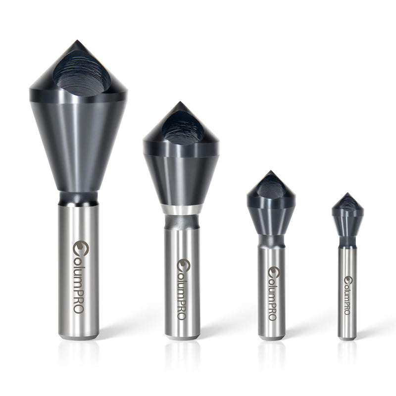 4PCS Cobalt Single-End Countersink Chamfer Tool Set - Heavy-Duty M35 90-Degree Countersink Bits for Metal, Stainless Steel, Copper, Wood, Fiberboard,SAE 1/4"-3/4", 2-5, 5-10, 10-15, 15-20MM 4PCS M35 HSS