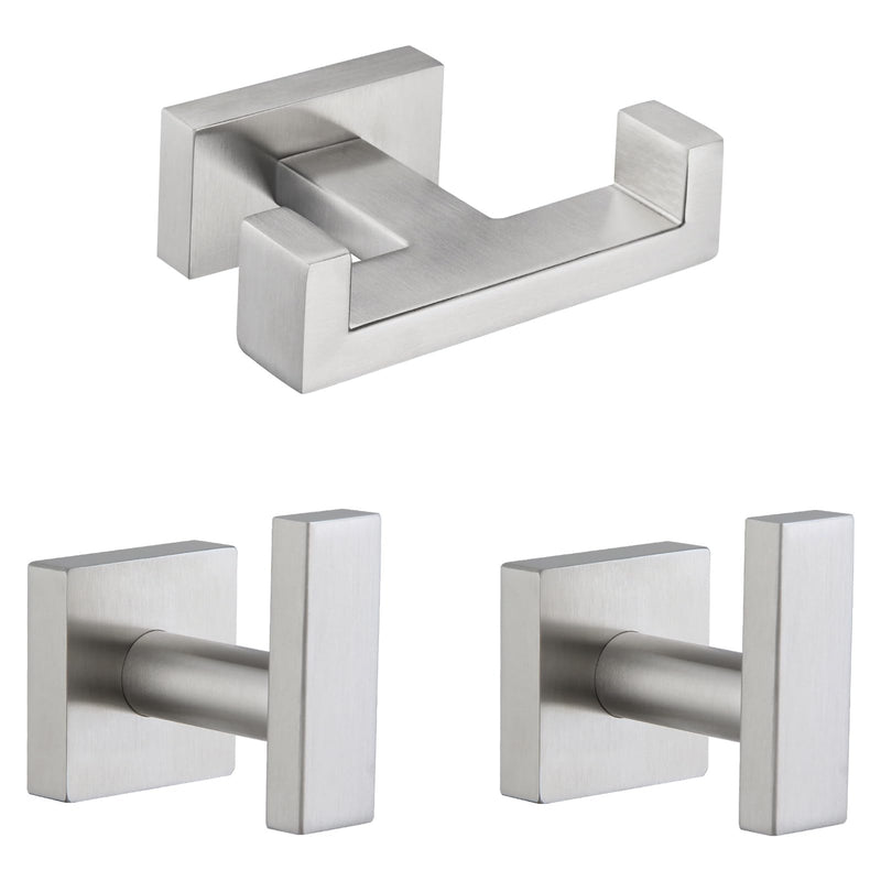 [Australia - AusPower] - Square Single Towel Hook 2 PCS Bundle with Double Towel Hook (Brushed Nickel) 