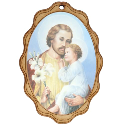 Needzo Saint Joseph Wooden Icon with Predrilled Hole, Catholic Home Decor and Religious Gift Addition, 5 by 7 Centimeters