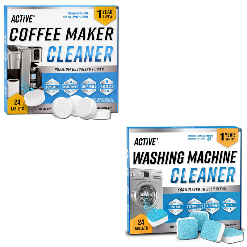[Australia - AusPower] - ACTIVE Coffee Maker Cleaner and Washing Machine Cleaner - Includes 24ct Coffee Maker Cleaning Tablets and 24ct Washing Machine Cleaner Tablets 