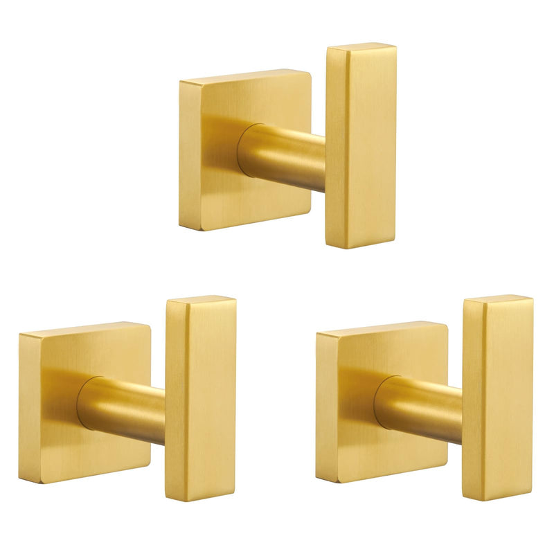[Australia - AusPower] - Square Single Towel Hook 3 PCS (Brushed Gold) 