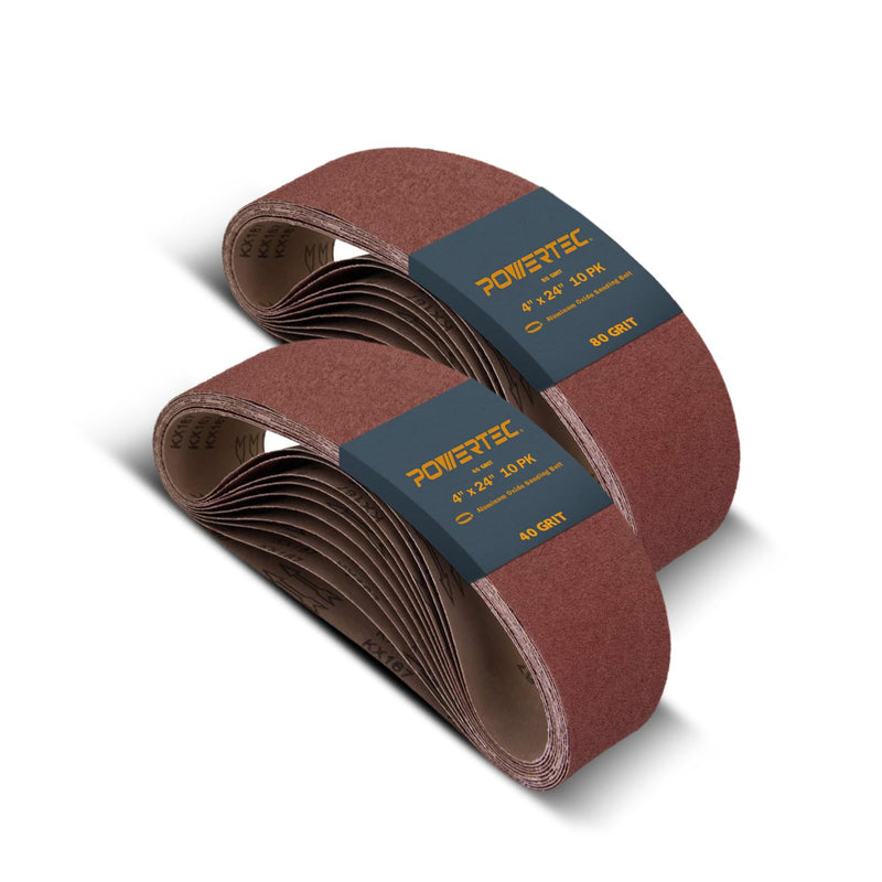 [Australia - AusPower] - POWERTEC 4 x 24 Inch Sanding Belts, 40 & 80 Grit Aluminum Oxide Belt Sander Sanding Belt Sandpaper For Oscillating Belt and Spindle Sander, 10 Pack Each (110060+110090) 