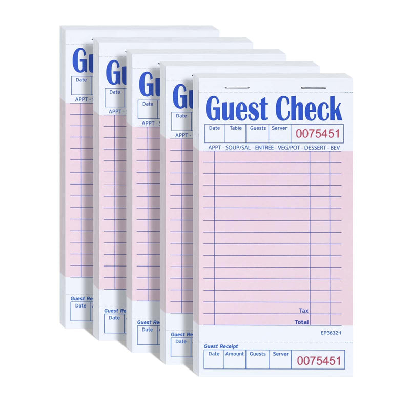 [Australia - AusPower] - Server Guest Checkbook, 5 Pack EP-3632-1 Server Note Book, Thick Server Paper with Guest Receipts, Waitress Notepads - 250 Orders Total (Pink, 6.75" x 3.5") 5 Pack--Pink 
