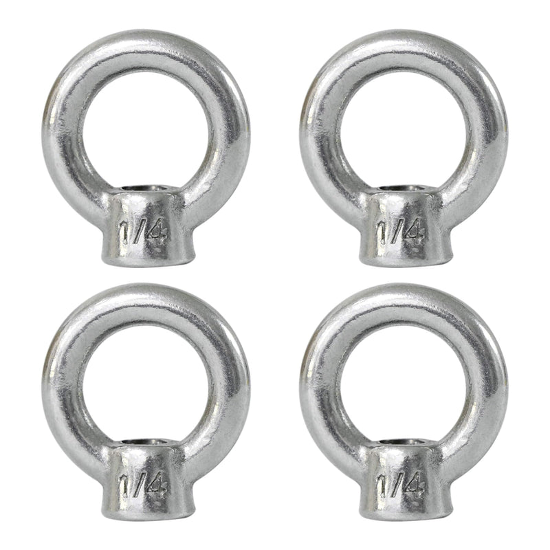 [Australia - AusPower] - 4 Packs 316 Stainless Steel Lifting Eye Nut 1/4" UNC Marine Grade, Female Thread Fastener Ring Shaped Eye Nut 1/4" 4 