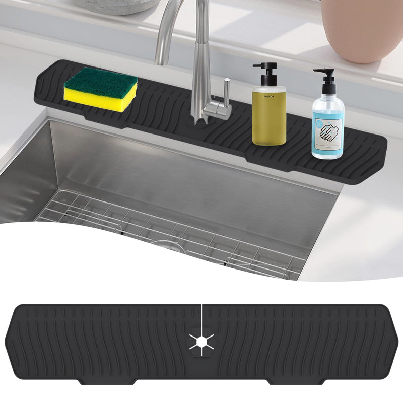 [Australia - AusPower] - 30inch Kitchen Sink Splash Guard,Sink Protectors For Kitchen Sink,Silicone Material Protects Faucet Handle from Dripping Water,Sink Mat for Kitchen, Bathroom, Sink Sponge Holder Black 