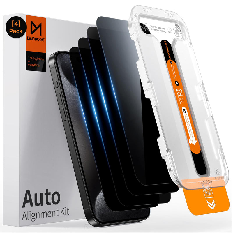 [Australia - AusPower] - DIMONCOAT 4-PACK for iPhone 15 Pro Max Privacy Screen Protector [Auto Alignment Kit] [10X Military Protection] Compatible iPhone 15 Pro Max 6.7 inch Tempered Glass Film [Case Friendly] iPhone 15 Pro Max-6.7 Inch 